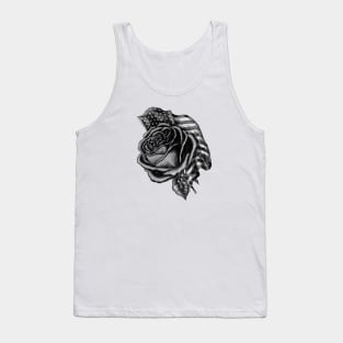 Rose with the United States Flag - Black & White Tank Top